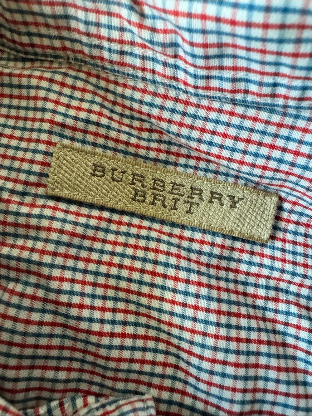 Burberry Brit Mens Medium Button Down Shirt Red Blue Plaid Long Sleeve Work